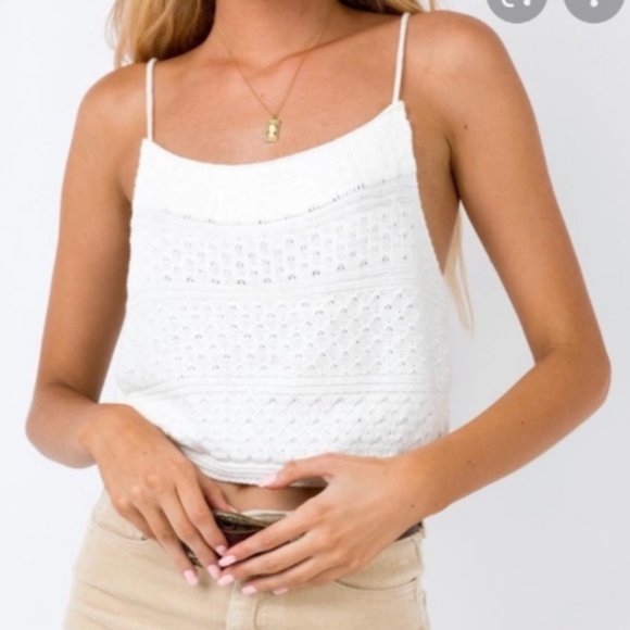 Princess Polly Tops - [Princess Polly] Pointelle Knit Cropped Tank Top XS/S